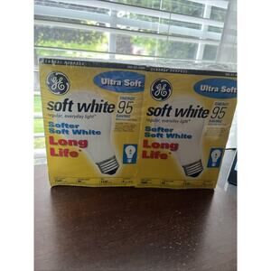 GE soft white incandescent A19 light bulbs 95 watts (not LED). Pack of 8 bulbs.